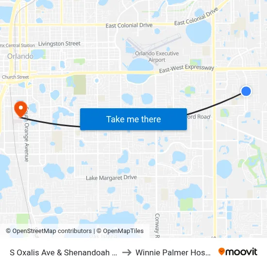 S Oxalis Ave & Shenandoah Way to Winnie Palmer Hospital map