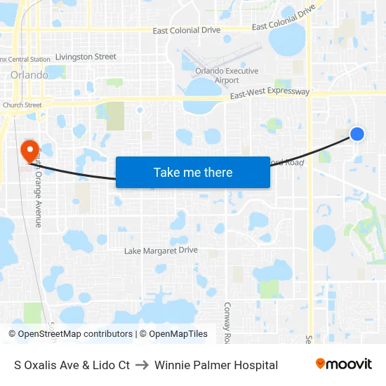 S Oxalis Ave & Lido Ct to Winnie Palmer Hospital map
