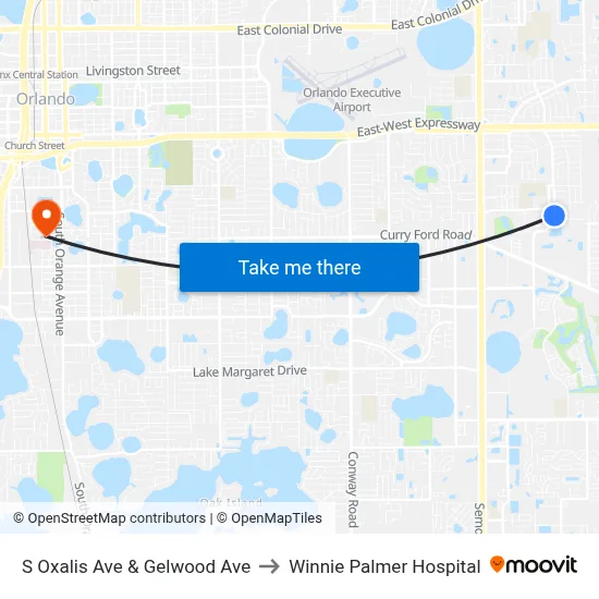 S Oxalis Ave & Gelwood Ave to Winnie Palmer Hospital map