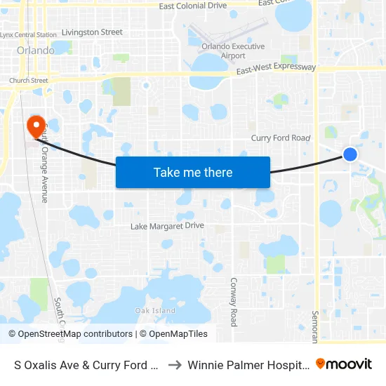 S Oxalis Ave & Curry Ford Rd to Winnie Palmer Hospital map