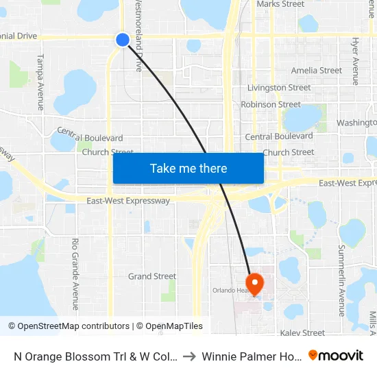 N Orange Blossom Trl & W Colonial Dr to Winnie Palmer Hospital map