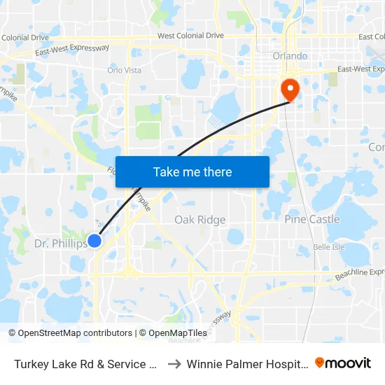 Turkey Lake Rd & Service Rd to Winnie Palmer Hospital map