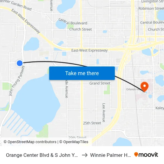Orange Center Blvd & S John Young Pkwy to Winnie Palmer Hospital map