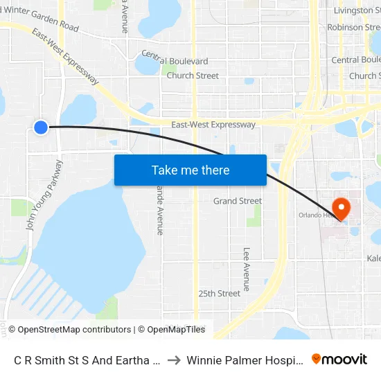 C R Smith St S And Eartha Ln to Winnie Palmer Hospital map