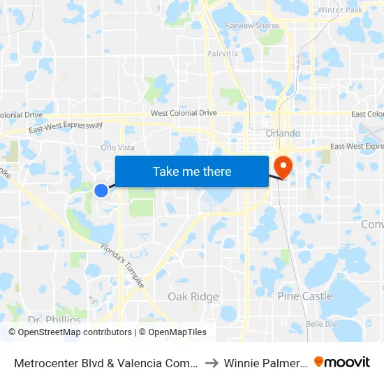 Metrocenter Blvd & Valencia Community College Dr to Winnie Palmer Hospital map