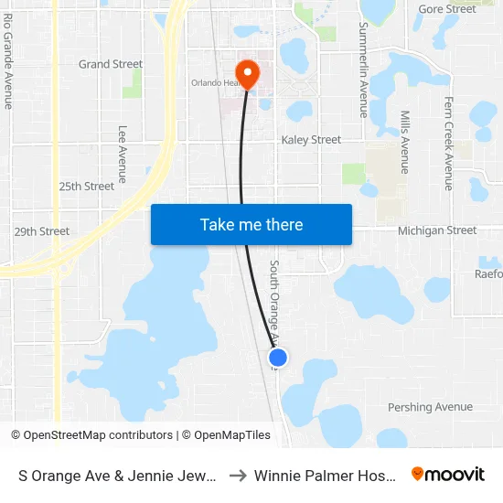 S Orange Ave & Jennie Jewel Dr to Winnie Palmer Hospital map