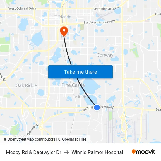Mccoy Rd & Daetwyler Dr to Winnie Palmer Hospital map