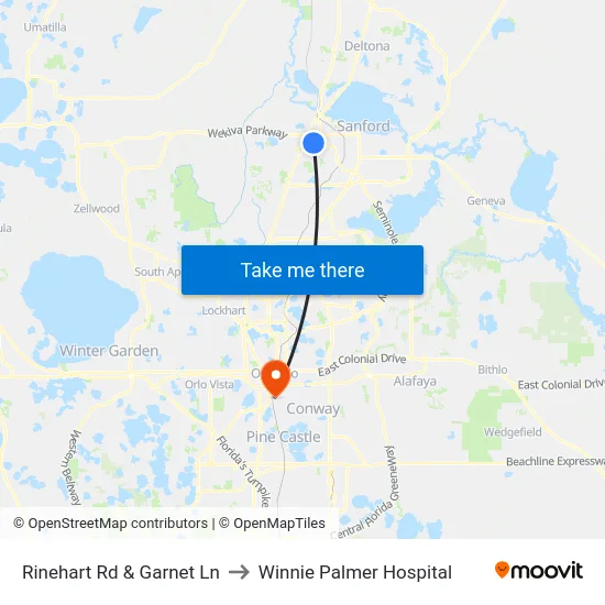 Rinehart Rd & Garnet Ln to Winnie Palmer Hospital map