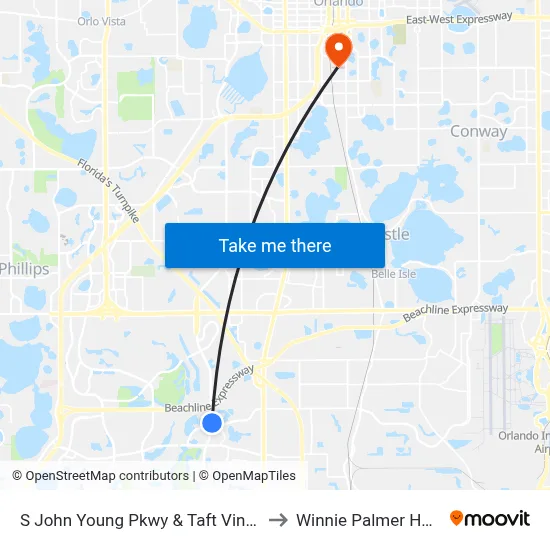 S John Young Pkwy & Taft Vineland Rd to Winnie Palmer Hospital map