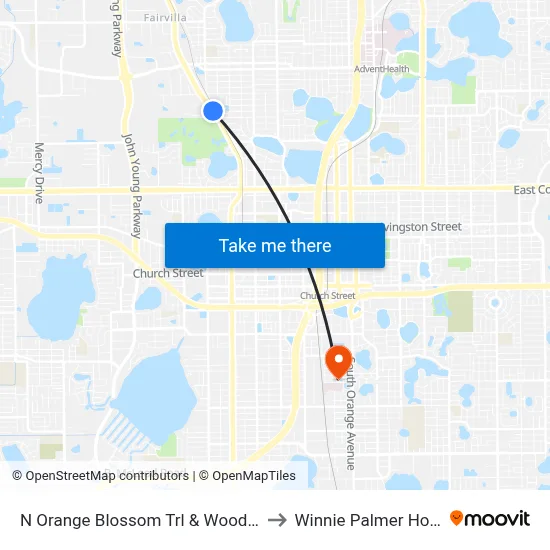 N Orange Blossom Trl & Woodruff Ave to Winnie Palmer Hospital map