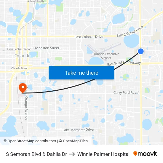 S Semoran Blvd & Dahlia Dr to Winnie Palmer Hospital map