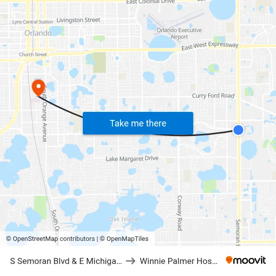 S Semoran Blvd & E Michigan St to Winnie Palmer Hospital map