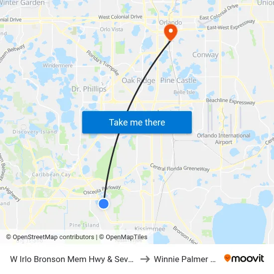 W Irlo Bronson Mem Hwy & Seven Dwarfs Ln to Winnie Palmer Hospital map