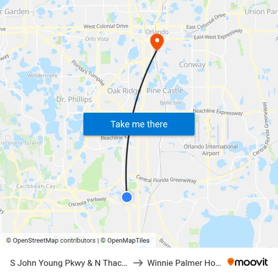 S John Young Pkwy & N Thacker Ave to Winnie Palmer Hospital map