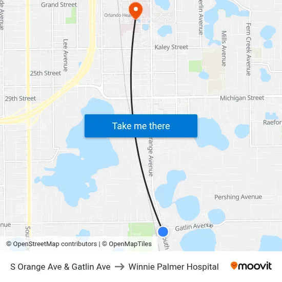 S Orange Ave & Gatlin Ave to Winnie Palmer Hospital map