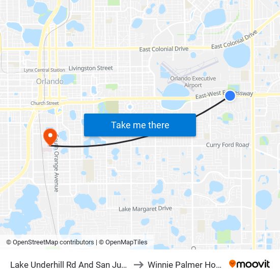 Lake Underhill Rd And San Juan Blvd to Winnie Palmer Hospital map