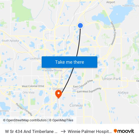 W Sr 434 And Timberlane Trl to Winnie Palmer Hospital map