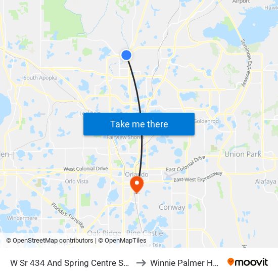 W Sr 434 And Spring Centre South Blvd to Winnie Palmer Hospital map
