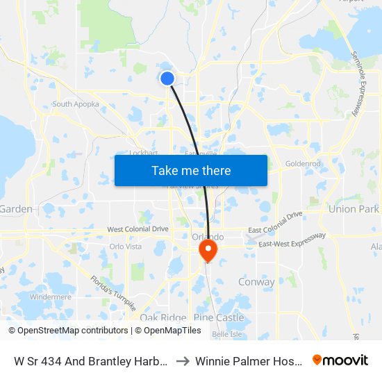 W Sr 434 And Brantley Harbor Dr to Winnie Palmer Hospital map