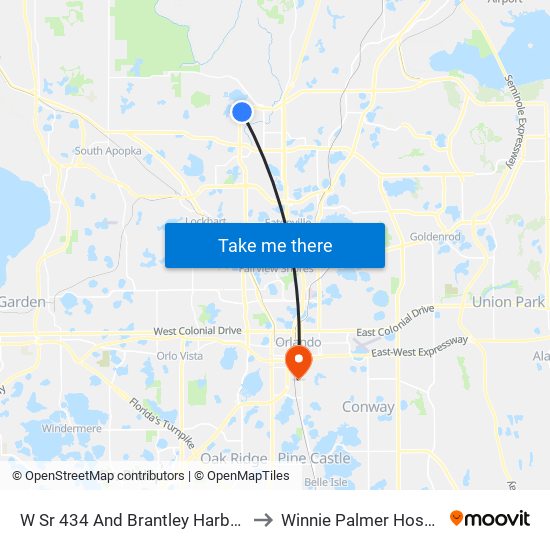 W Sr 434 And Brantley Harbor Dr to Winnie Palmer Hospital map