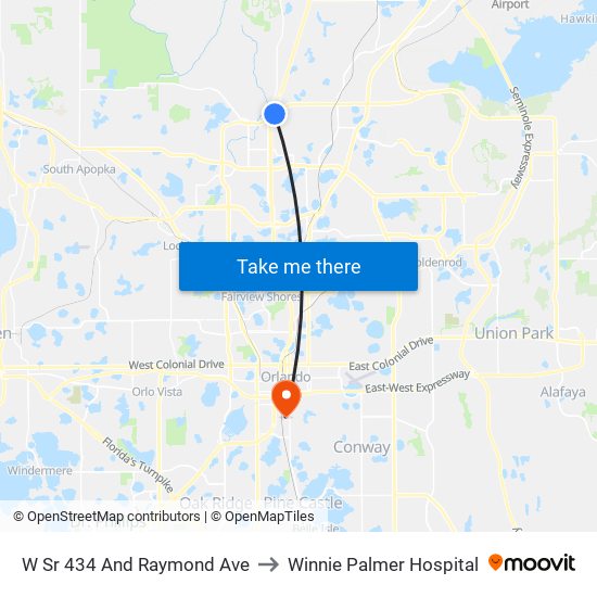 W Sr 434 And Raymond Ave to Winnie Palmer Hospital map