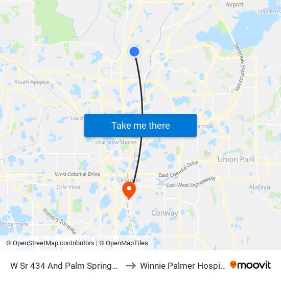 W Sr 434 And Palm Springs Dr to Winnie Palmer Hospital map