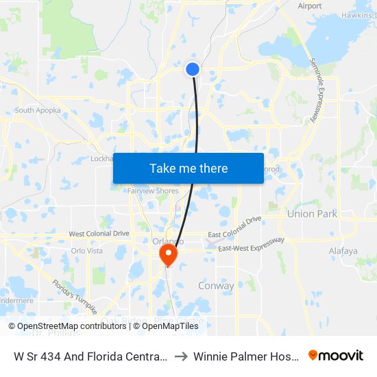 W Sr 434 And Florida Central Pky to Winnie Palmer Hospital map