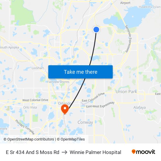 E Sr 434 And S Moss Rd to Winnie Palmer Hospital map