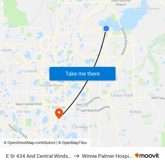 E Sr 434 And Central Winds Dr to Winnie Palmer Hospital map