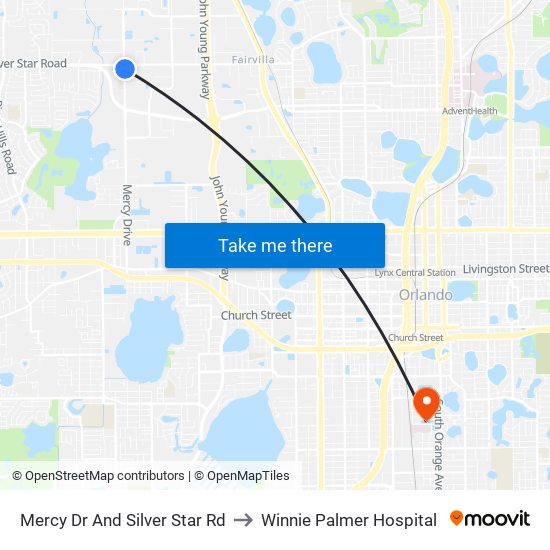 Mercy Dr And Silver Star Rd to Winnie Palmer Hospital map