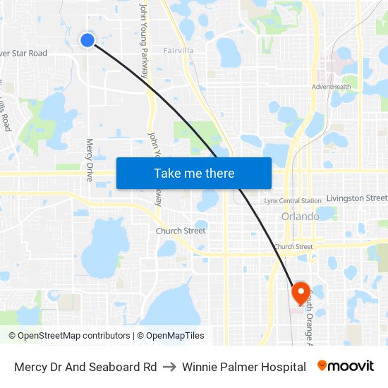 Mercy Dr And Seaboard Rd to Winnie Palmer Hospital map
