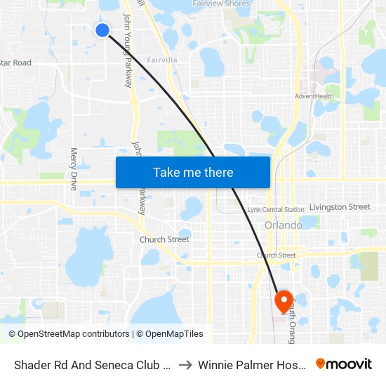 Shader Rd And Seneca Club Loop to Winnie Palmer Hospital map