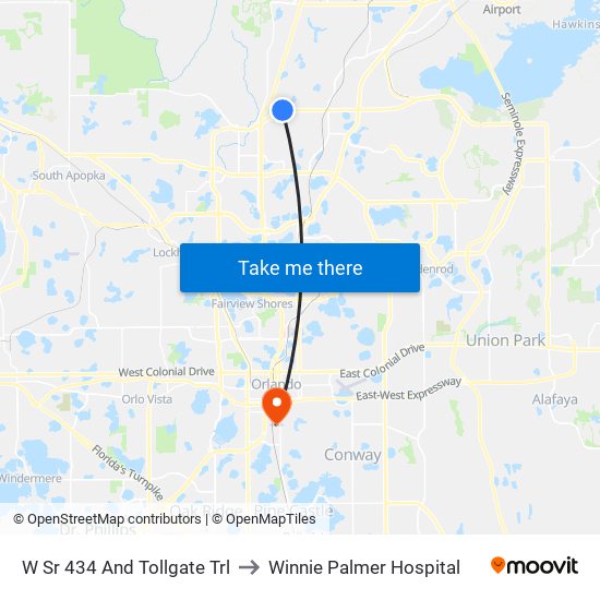 W Sr 434 And Tollgate Trl to Winnie Palmer Hospital map