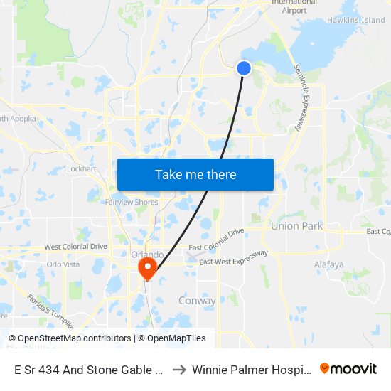 E Sr 434 And Stone Gable Cir to Winnie Palmer Hospital map