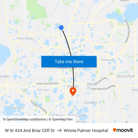 W Sr 434 And Briar Cliff Dr to Winnie Palmer Hospital map