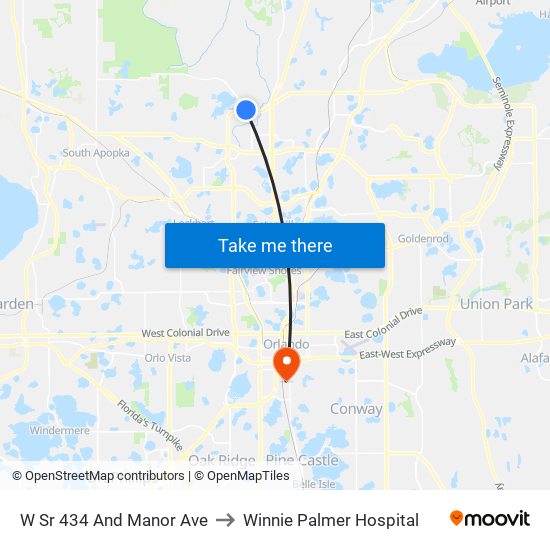 W Sr 434 And Manor Ave to Winnie Palmer Hospital map