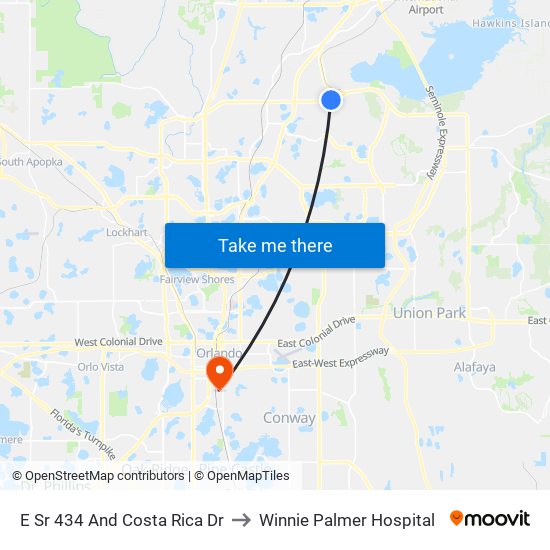 E Sr 434 And Costa Rica Dr to Winnie Palmer Hospital map