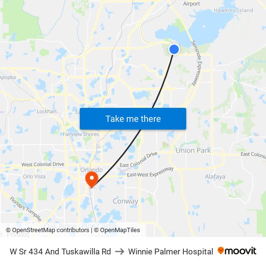 W Sr 434 And Tuskawilla Rd to Winnie Palmer Hospital map