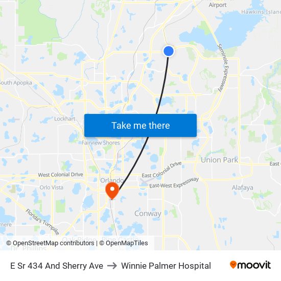 E Sr 434 And Sherry Ave to Winnie Palmer Hospital map