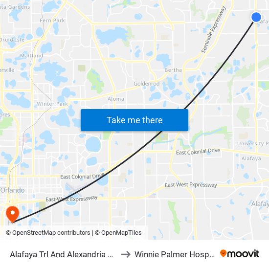 Alafaya Trl And Alexandria Blvd to Winnie Palmer Hospital map