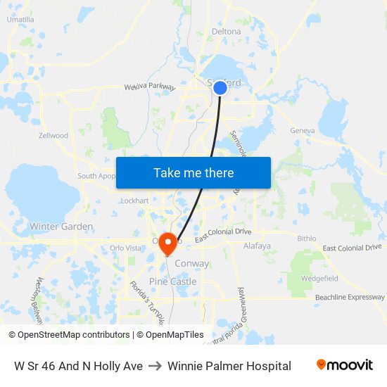 W Sr 46 And N Holly Ave to Winnie Palmer Hospital map
