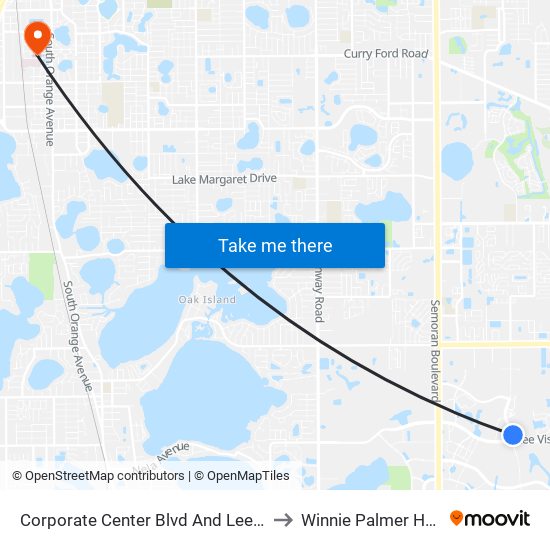 Corporate Center Blvd And Leevista Blvd to Winnie Palmer Hospital map