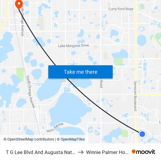 T G Lee Blvd And Augusta National Dr to Winnie Palmer Hospital map