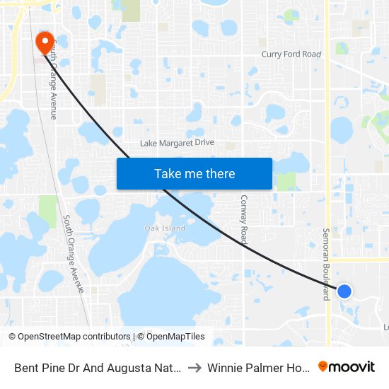 Bent Pine Dr And Augusta National Dr to Winnie Palmer Hospital map