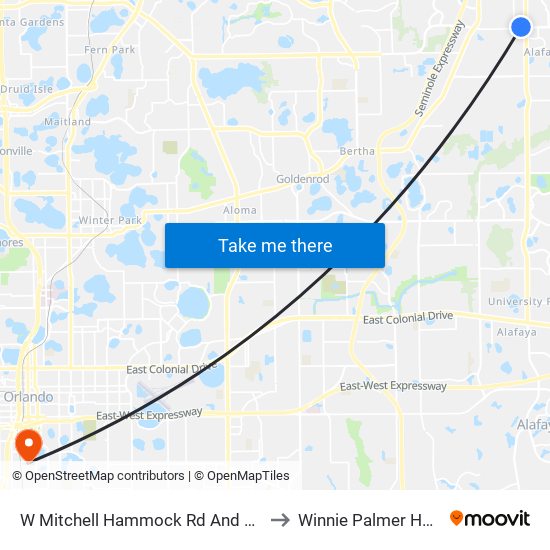 W Mitchell Hammock Rd And Sharon Ct to Winnie Palmer Hospital map