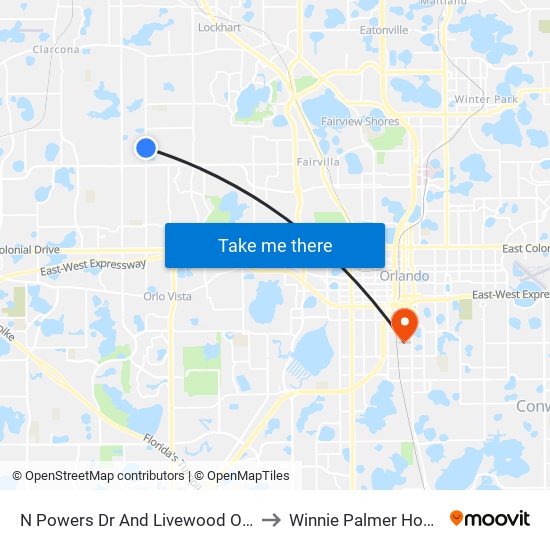 N Powers  Dr And Livewood Oaks  Dr to Winnie Palmer Hospital map