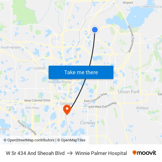 W Sr 434 And Sheoah Blvd to Winnie Palmer Hospital map