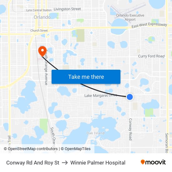 Conway Rd And Roy St to Winnie Palmer Hospital map