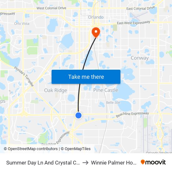 Summer Day Ln And Crystal Clear Ln to Winnie Palmer Hospital map