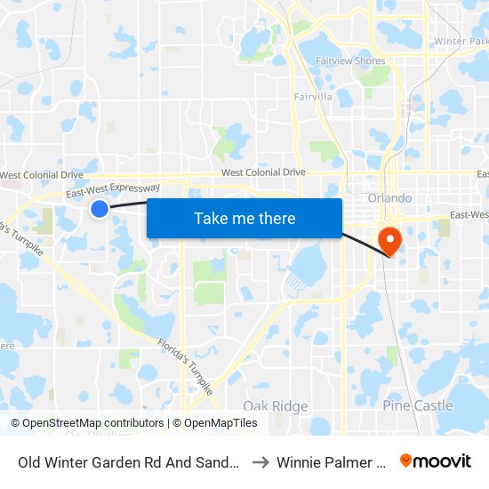 Old Winter Garden Rd And Sandpiper Ridge Dr to Winnie Palmer Hospital map